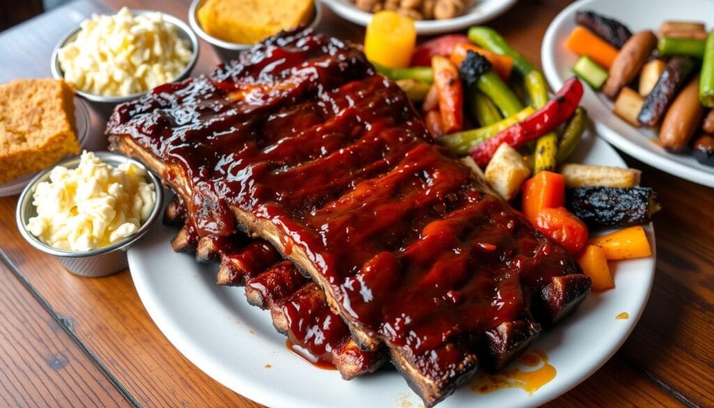 Barbecue beef ribs with side dishes