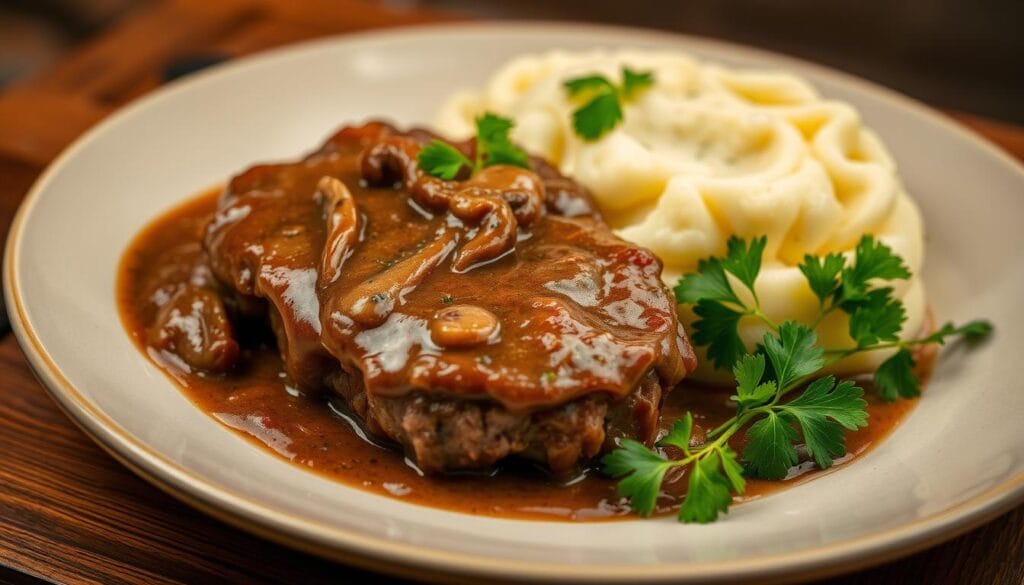 Salisbury steak with mashed potatoes