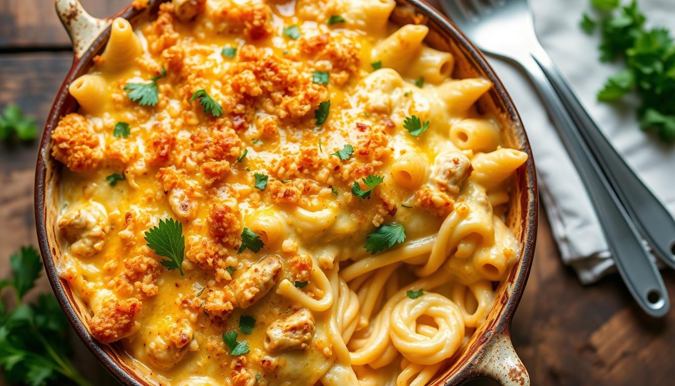 creamy chicken pasta bake