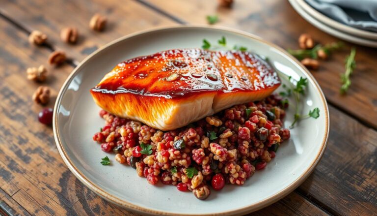 sockeye salmon with cranberry walnut couscous recipe