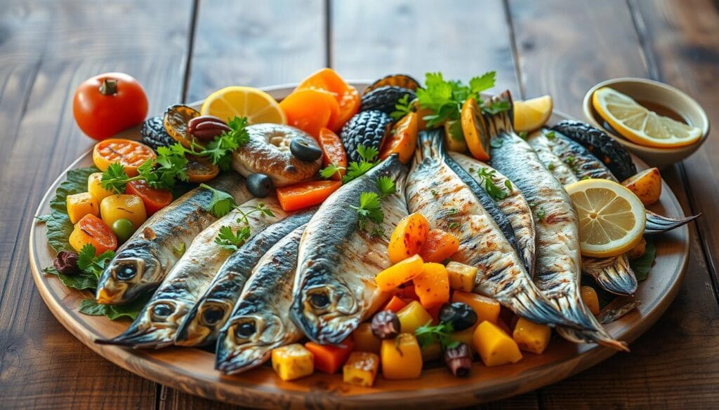 Plate of fish topped with dried fruit, showcasing a unique recipe