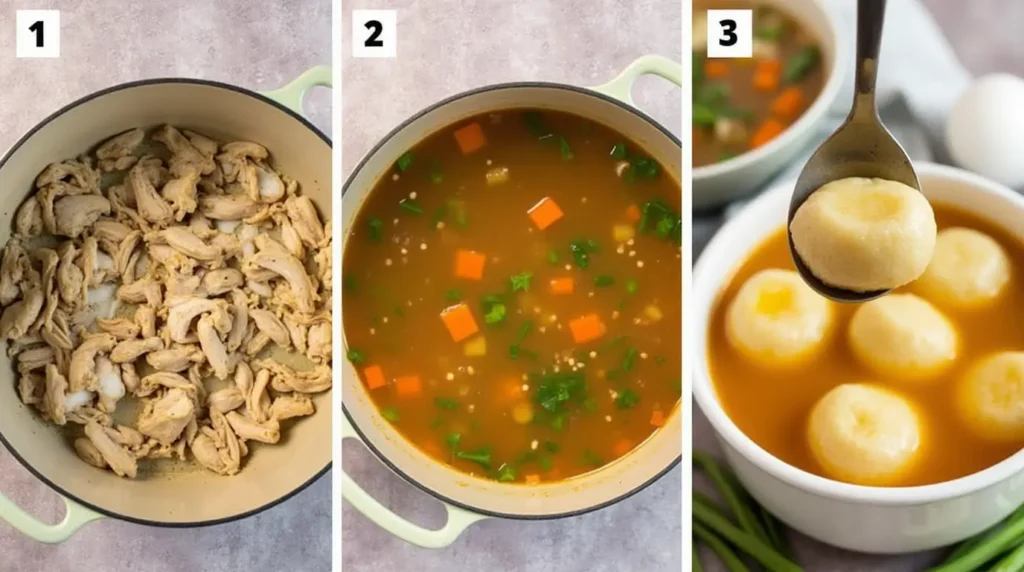 Steaming bowl of Jamaican chicken soup with tender chicken, carrots, potatoes, and dumplings in a golden broth