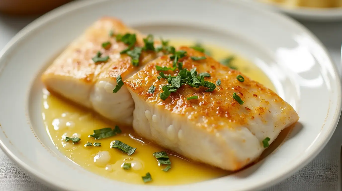 Healthy and delicious whiting fish fillet with lemon and thyme, cooked to perfection.